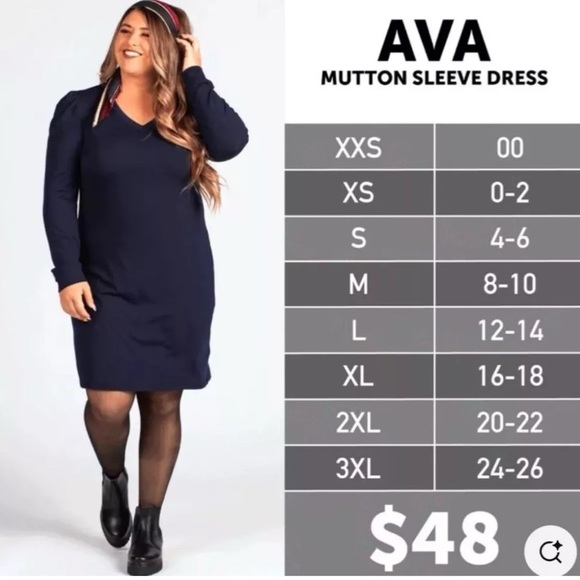 Lularoe AVA Women’s Size 2XL Blue Floral V-neck Mutton Long Sleeve Dress NWT - Picture 7 of 8